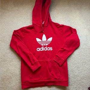 Red Adidas hoodie.